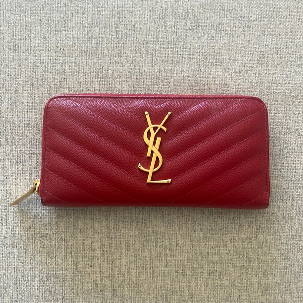 Saint Laurent Red Cassandre Zip Around Wallet